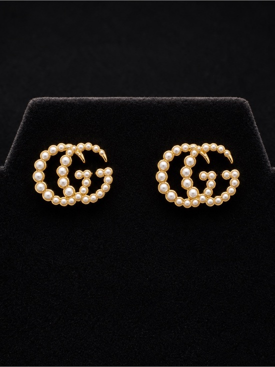 Gucci Jewelry - Gucci Gold Double G Stud Earrings with Pearls